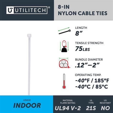Utilitech 8-in 75-lb Tensile Strength Nylon Standard zip ties Off-white ...