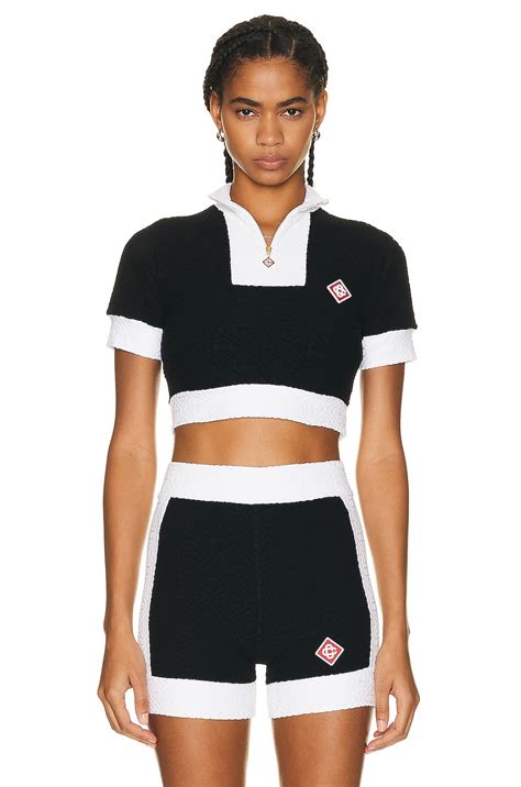 Casablanca Textured Crop Top in Black | FWRD