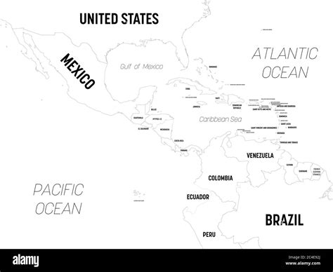 Central America map. High detailed political map Central American and Caribbean region with ...