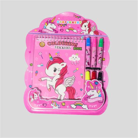 Set of 10 - Coloring Stationery Sticker Book with Six Sketch Pens | Re ...