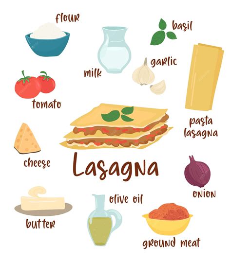 Lasagna Ilustración de receta e ingredientes de lasaña italiana ...