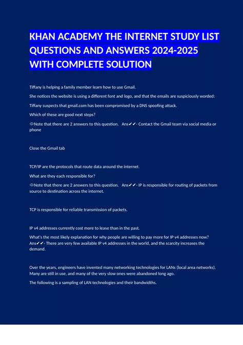 KHAN ACADEMY THE INTERNET STUDY LIST QUESTIONS AND ANSWERS WITH ...