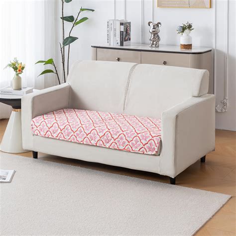 Printed Quilted Sofa Cover for 1/2/3/4 Seater Anti-Slip-Peach Blush ...