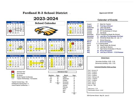 2023/24 District Calendar | Fordland R-III School District