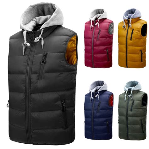 BiZtdJrK Men Nylon Vest Warm Windproof Hooded Vests Lightweight ...
