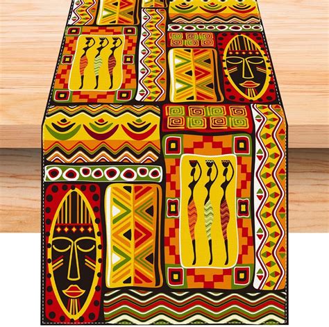 Amazon.com: Linen African Totems Table Runner 72 Inches Long African ...