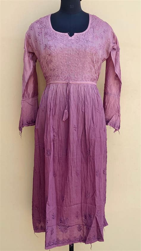 Lucknowi Chikankari Nyra Ombre Self Kurti Onion Pink Mal Chanderi With ...