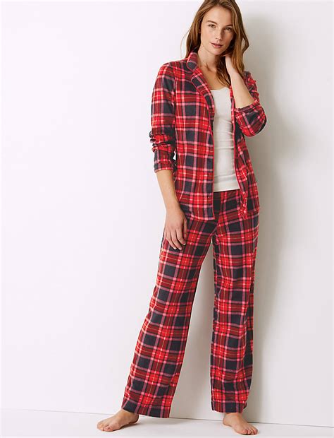 Buy Fleece Checked Long Sleeve Pyjama Set at Marks & Spencer