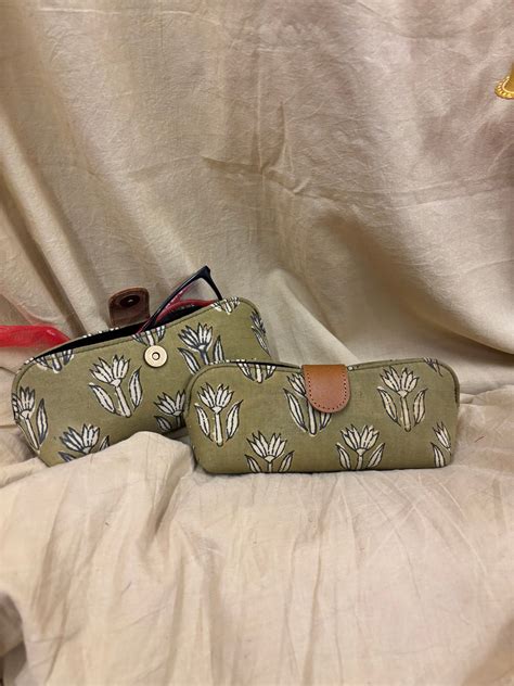 Olive Green Hand Block Printed Specs Cover – Kasaa Hues