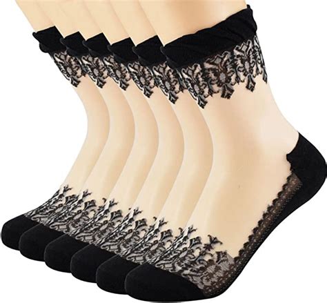 Buy HRBS Transparent Ultra Thin Lace Fishnet Socks Elastic Short Mesh ...