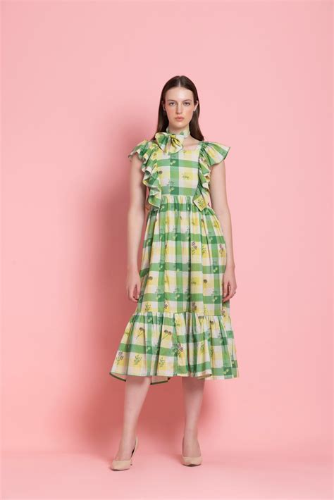 Green Geomatric Printed Fit & Flared Dress – Octics