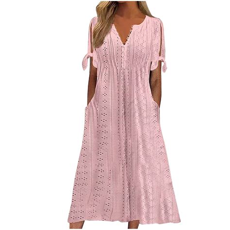 Ygbgbb Womens Dresses Fashion Solid Color Summer Dresses Button V-Neck ...
