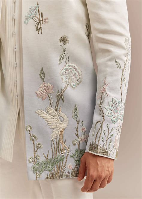 Buy White Satin Silk Indo Western Set For Men With Pastel Embroidery ...