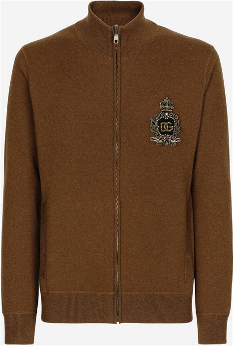 Dolce & Gabbana Wool and cashmere knit zip-up sweater with patch ...