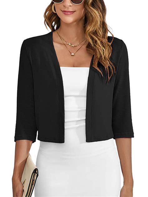 Chiclily Women's 3/4 Sleeve Cropped Cardigan Sweater, Black ...