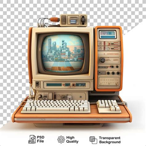 Premium PSD | 3d old vintage computer on transparent background