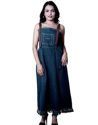 Buy Women's Denim Dress, Dark Blue Maxi Frayed Hem, Casual Style (Small ...