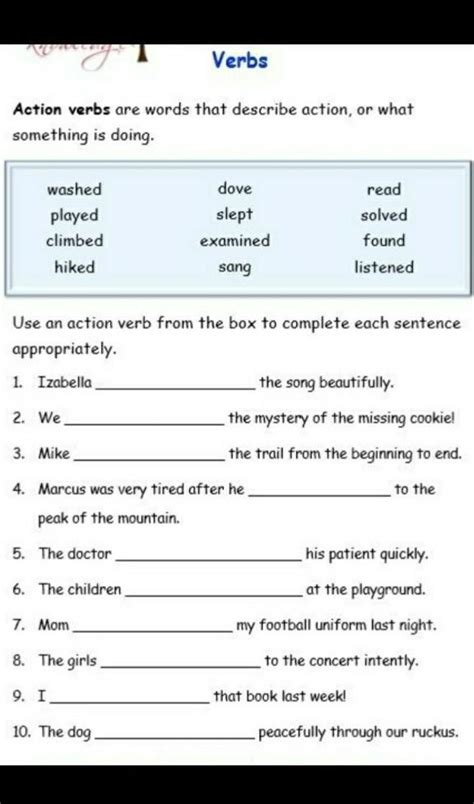 fill in the blanks with the correct action word and sand - Brainly.in