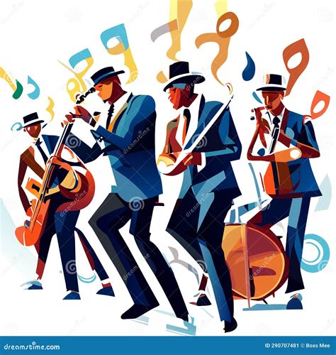 Jazz Band with Musical Instruments. Vector Illustration in Cartoon ...