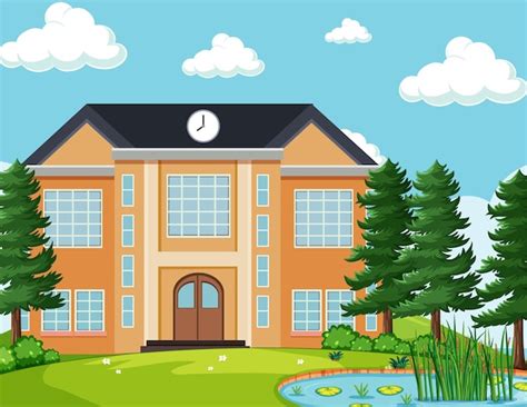 Leere Szene mit Schulgebäude in der Natur | Kostenlose Vektor