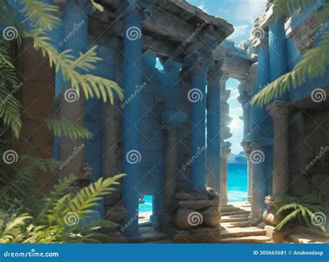 Construction with Columns of Lost Atlantida World. Lost Ancient Civilization Stock Illustration ...