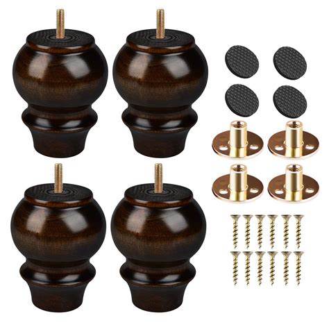 Buy Btowin 4 inch Solid Wood Furniture Legs, 4Pcs Wooden Bun Feet with ...