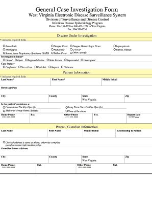 West Virginia General Case Investigation Form - Blank Fillable Template ...