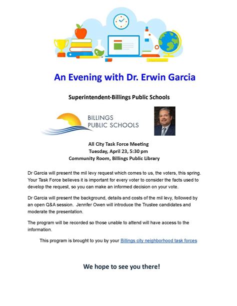 Mark your calendars and join Superintendent of Billings Public Schools ...