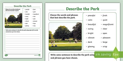 Describe the Park Worksheet