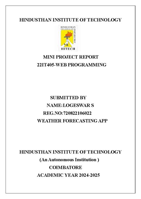 Weather Forecasting App Mini Project Report - 22IT405 - Studocu