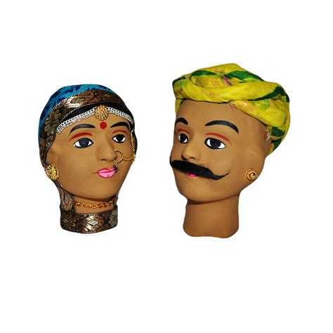 Rajasthani Kaka Kaki Face Kathputli Dhola Maru Set 4 Inch - Oxyroots ...
