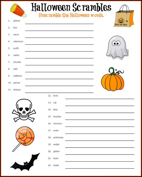 Halloween Word Scramble Printable
