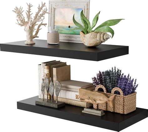 Black 24 Inch Floating Shelves for Wall, 10 Inch Deep Floating Shelves ...