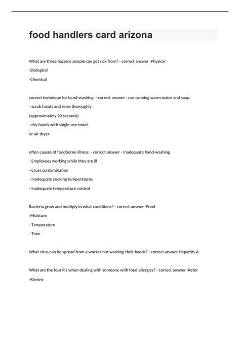 food handlers card arizona well answered rated A+ - Arizona Permit ...