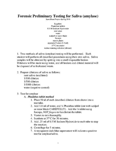 Forensic Preliminary Testing for Saliva (amylase) - 1 Forensic ...