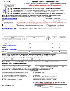Fillable Online MCS-720B Kansas Manual Application for Duplicate ...