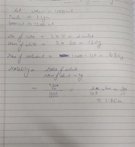 Density for 2 M CH3COOH solution is(1.2g/ml) then calculate it's ...