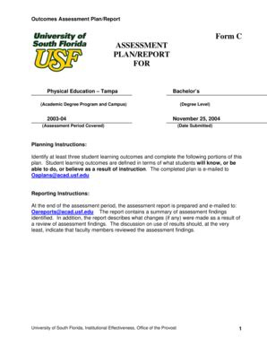 Fillable Online Outcomes Assessment Plan/Report Form C ASSESSMENT PLAN ...
