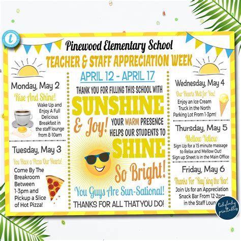 Yellow Sunshine Theme Teacher Appreciation Week Itinerary Poster ...