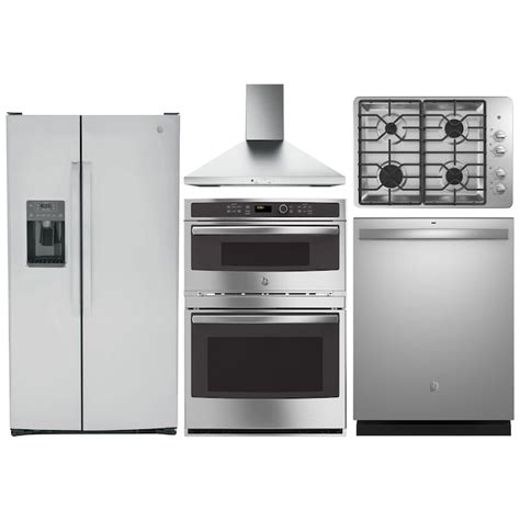Shop GE Side-by-Side Refrigerator & 30-in Combination Double Wall Oven ...