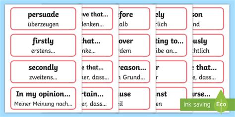 Persuasive Writing Flashcards English/German