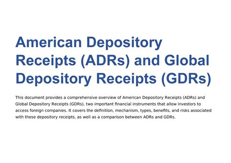 Financial markets and services - American Depository Receipts (ADRs ...