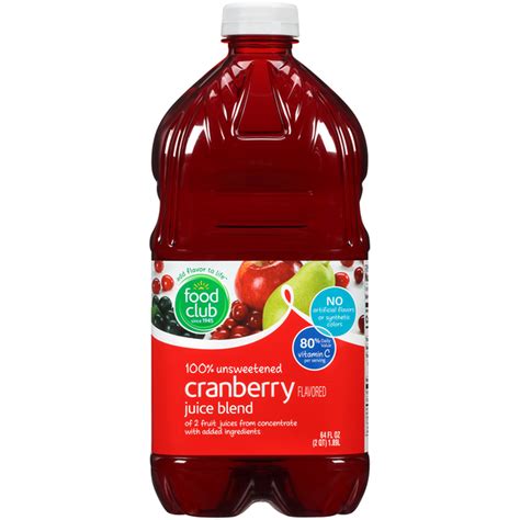 Food Club 100% Unsweetened Cranberry Juice Blend Of 2 Fruit Juices From ...