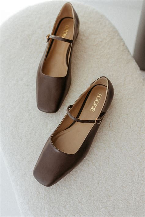 Brown Leather Mary Janes Genuine Leather Flats With Square - Etsy