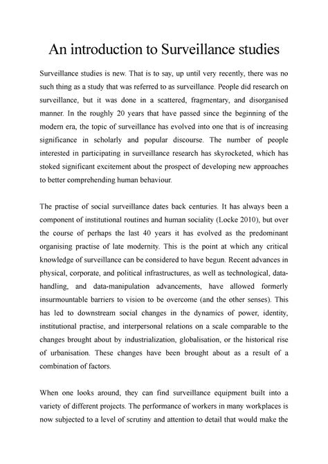 An introduction to Surveillance studies - An introduction to ...