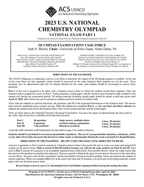 Usnco (Part I) 2023 - Property of ACS USNCO – Not for use as USNCO ...