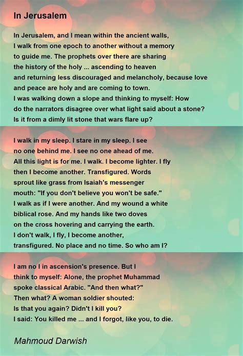 In Jerusalem by Mahmoud Darwish - The Poetry Monster