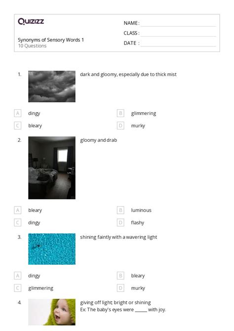 50+ Sensory Words worksheets for 6th Class on Quizizz | Free & Printable