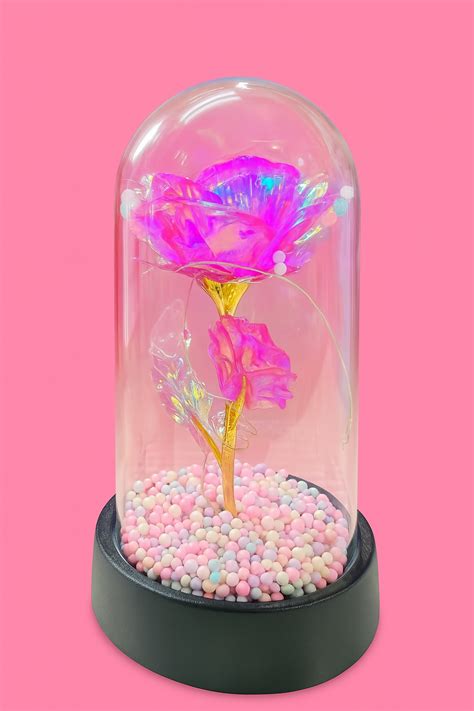 LED Eternal Rose Dome Light – Romantic Multicolor Artificial Flower in