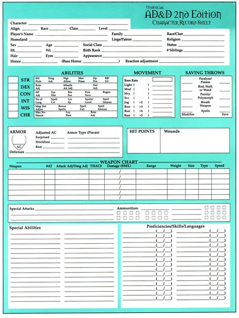 Green AD&D 2nd Edition Character Sheet (2E) | EN World | Dungeons ...